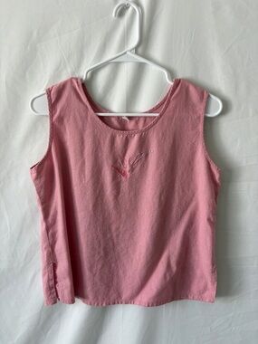 Pink Linen-Feel Tank Top with Flowery Embroidery